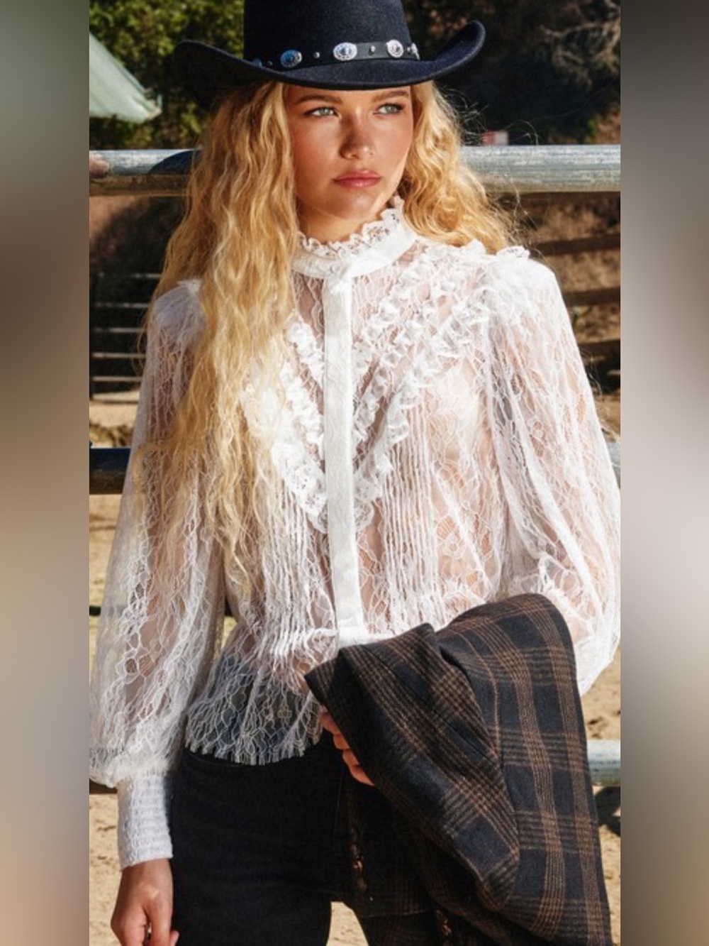 NWT Dress Forum Frilly Lace Ruffle Blouse Victorian Western Structured Shoulder
